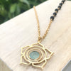 Gold Lotus + Sea Green Chalcedony + Lava Necklace - LavHā